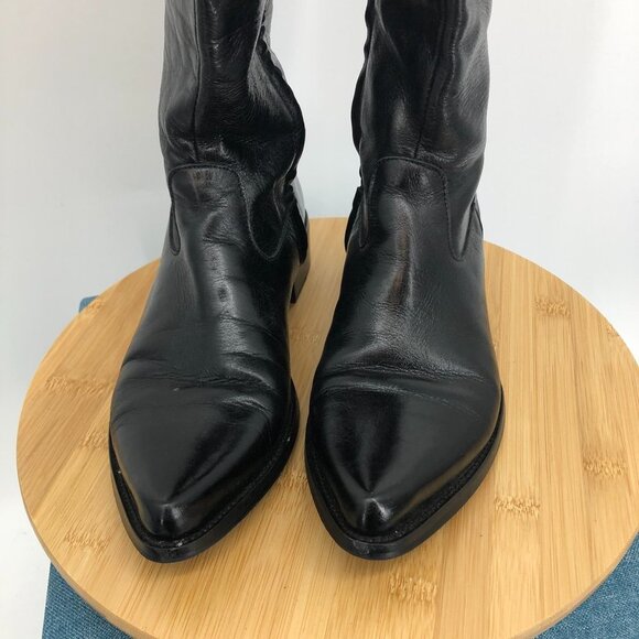 Friis & Company black knee high pointed toe silver logo plate detail boots EU 37 - Picture 2 of 15